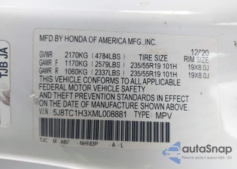 2021 Acura Rdx Standard из США, поврежденный, VIN 5J8TC1H3XML008881